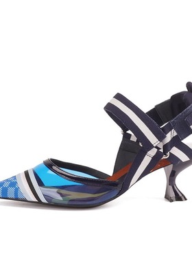 36/39猪皮内里shellys艺术设计波点尖头高跟中空女凉鞋夏季女包头