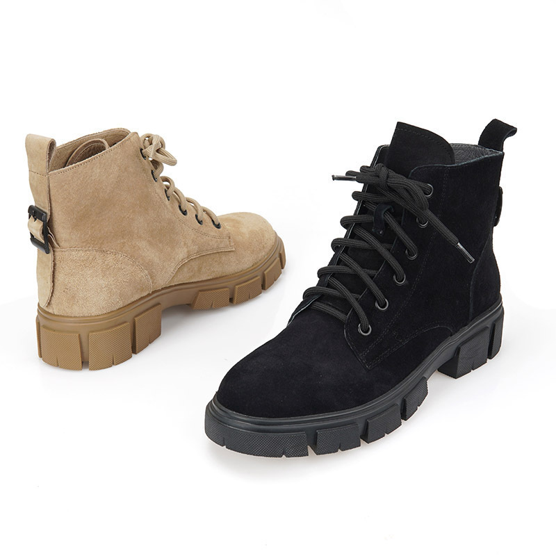 Diduo马丁靴真皮系带牛筋低筒靴