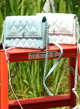 牛皮diduo正品 蓝色单肩小方包新款潮流春夏女菱格链条包包女斜挎