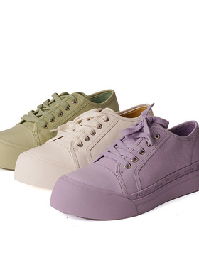 头层牛皮shellys英国 小紫鞋女冬季新款圆头厚底防滑牛皮休闲单鞋