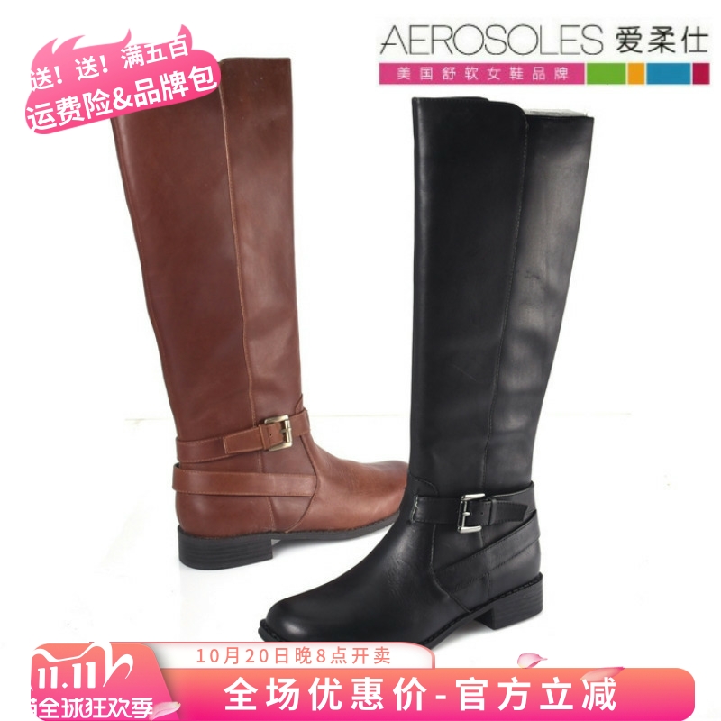 美国品牌正品全头层牛皮长靴低跟