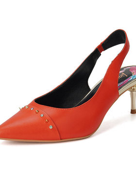 35-38头层牛皮LineaRosa恋尚萝莎正品女新红色细跟尖头高中跟凉鞋