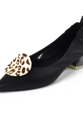 36-39牛皮Shellys英国黑白色玛丽珍鞋2024秋浅口尖头中跟包头单鞋