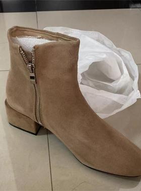 36/反牛皮 shellys英国 米色弹力裸靴瘦瘦靴女人味春秋平底短靴子