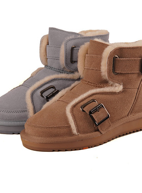 牛皮羊毛shellys英国 加绒雪地靴女冬季防滑平底保暖棉鞋皮毛一体