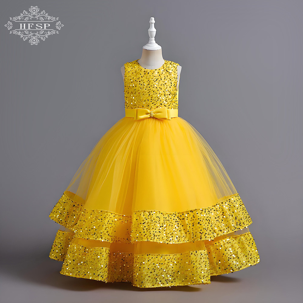 女童高级感亮片生日表演礼服裙儿童走秀主持钢琴演奏六一演出裙夏