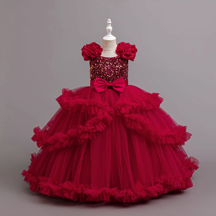 女童礼服裙主持人演出服高端无袖花童蓬蓬纱公主裙晚宴钢琴晚礼服