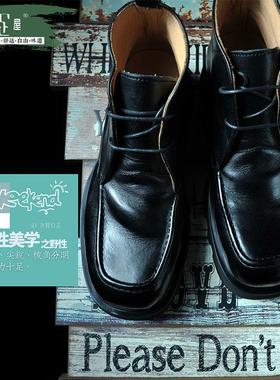 日式方头厚底真皮型男马丁靴穿不烂潮流低帮靴子休闲男皮靴243008