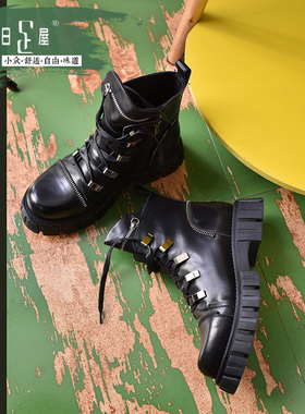原创马丁靴男厚底系带金属朋克风机车靴英伦风酷帅潮靴男213063