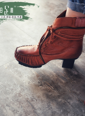 清仓【小众款】复古擦色毛线筒个性短靴粗高跟一脚蹬筒靴23021