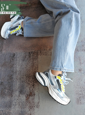 复古做旧厚底老爹鞋女拼色百搭网面透气增高休闲运动鞋243034