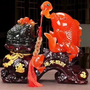 连年招财年年有余鱼摆件乔迁礼物新房酒柜电视玄关客厅房间装饰品