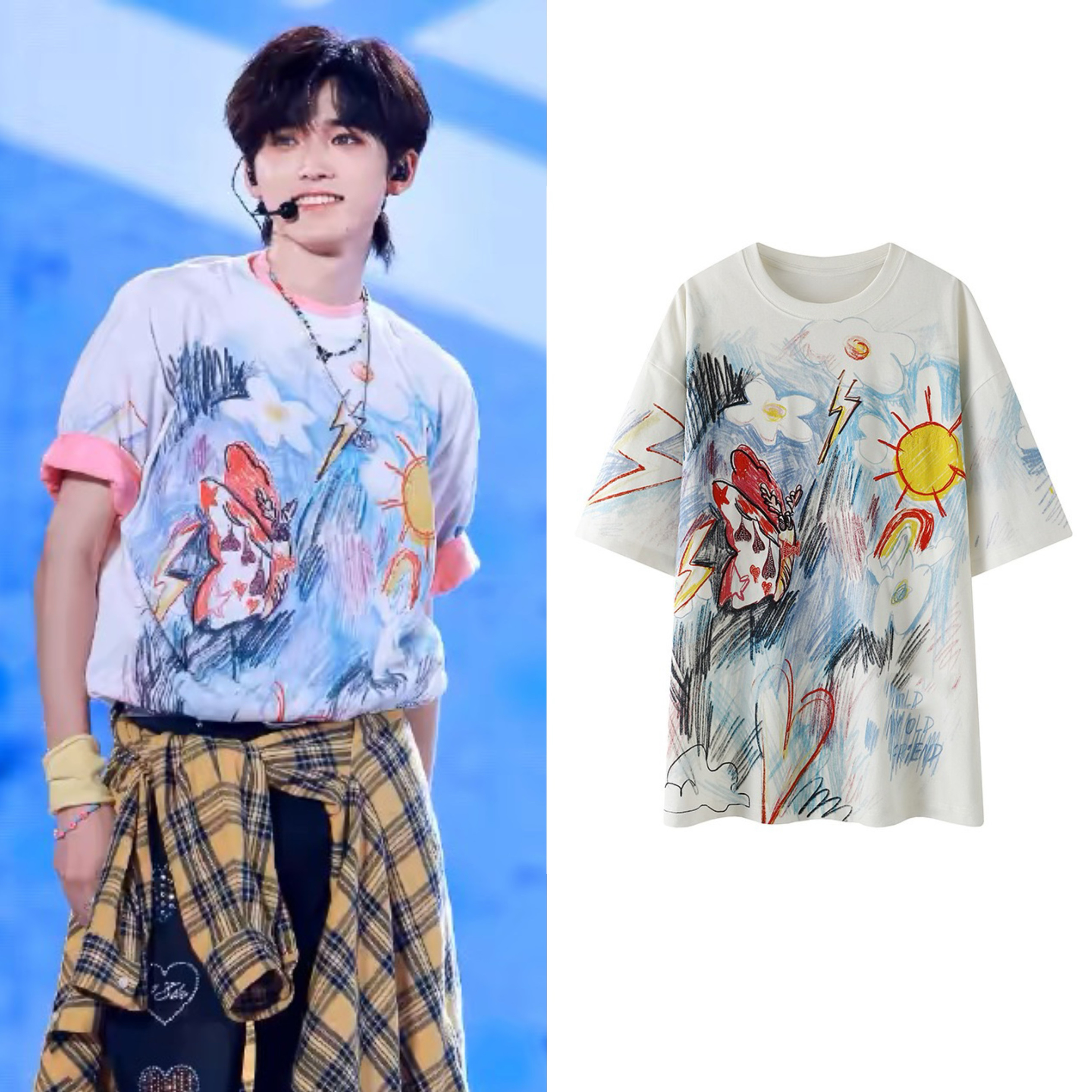 宋亚轩同款百搭夏季涂鸦印花纯棉高品质t恤短袖上衣潮牌圆领男女