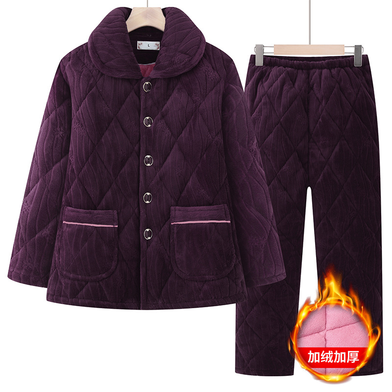 老太太冬装套装中老年人加厚珊瑚绒家居服女奶奶保暖睡衣妈妈棉衣