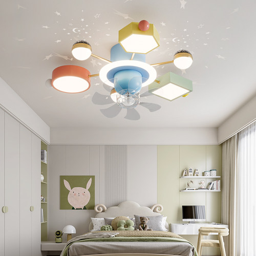 护眼360度旋转卡通儿童房风扇灯