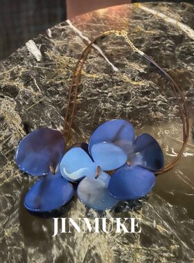 JINMUKE韩国进口首饰品特别的蓝色花朵夸张气质个性项链装饰项链