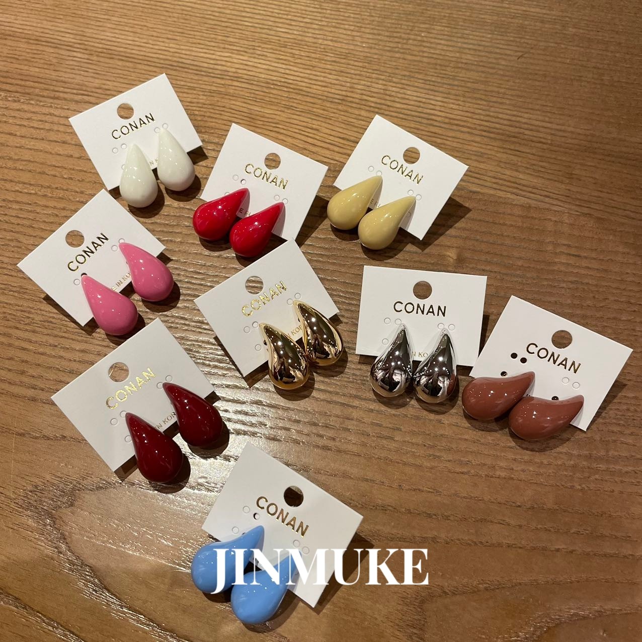 JINMUKE韩国进口耳饰新款小众复古彩色水滴耳环耳针耳钉新品