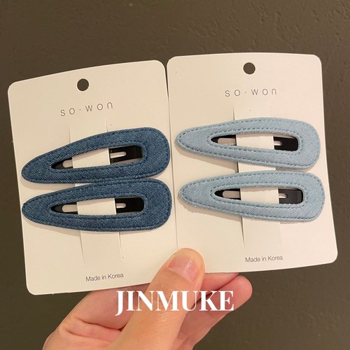 JINMUKE韩国进口发饰头饰新款牛仔布艺镂空三角发夹侧边夹子发卡