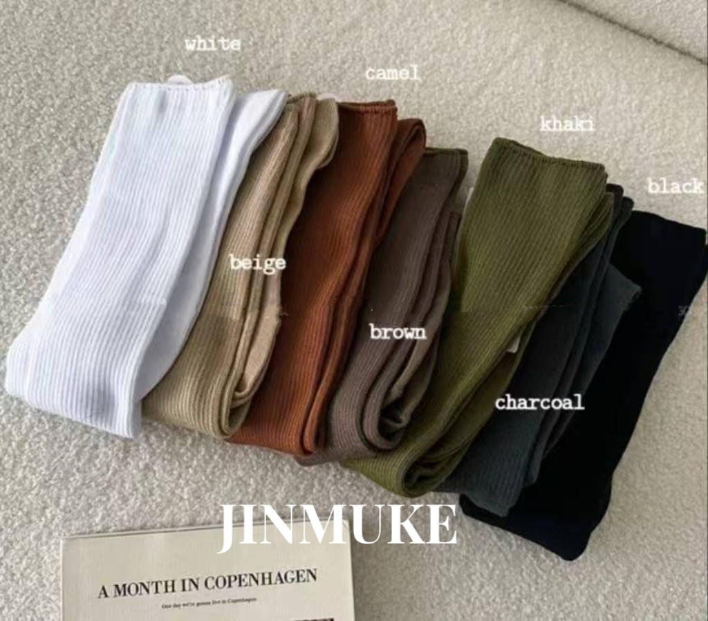 JJINMUKE韩国进口袜子ins新款纯色竖条纹袜子新品