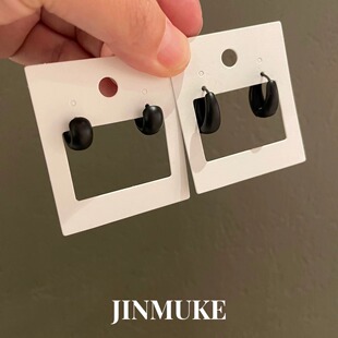 JINMUKE韩国进口时尚 耳饰小众气质黑色圆圈素圈耳钉耳环新品
