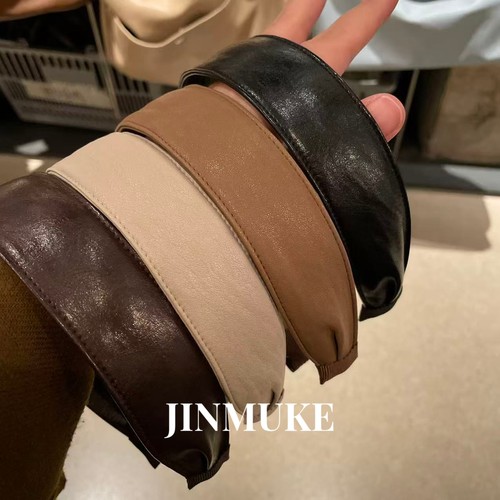 JINMUKE韩国进口皮质气质百搭简约纯色宽发箍头箍发卡新品