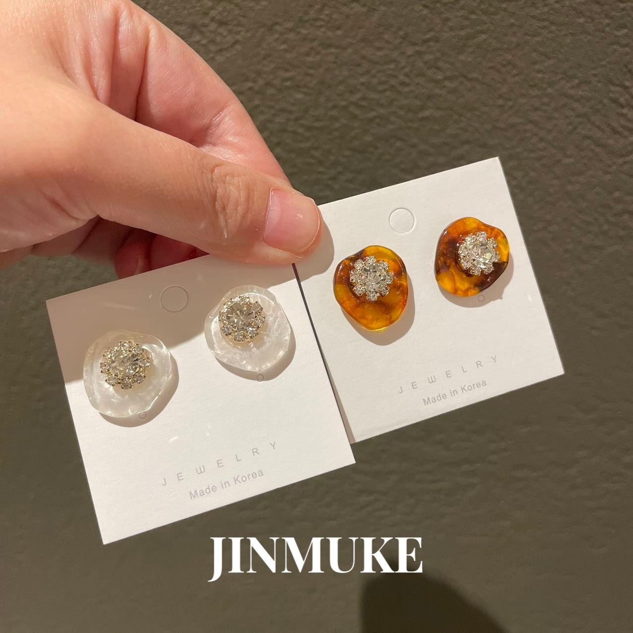 JINMUKE韩国进口耳饰新款小众复古棕色镶钻不规则耳环耳针耳钉