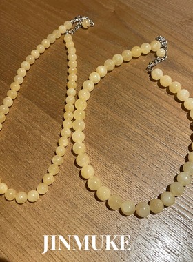 JINMUKE韩国进口首饰品玉石黄玉串珠气质项链锁骨链新品2024女