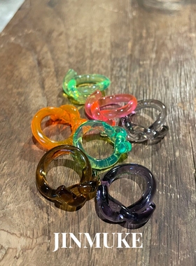 JINMUKE韩国进口时尚首饰品新款彩色树脂碱水结戒指小众百搭指环