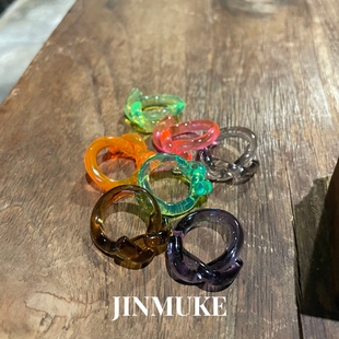 JINMUKE韩国进口时尚首饰品新款彩色树脂碱水结戒指小众百搭指环