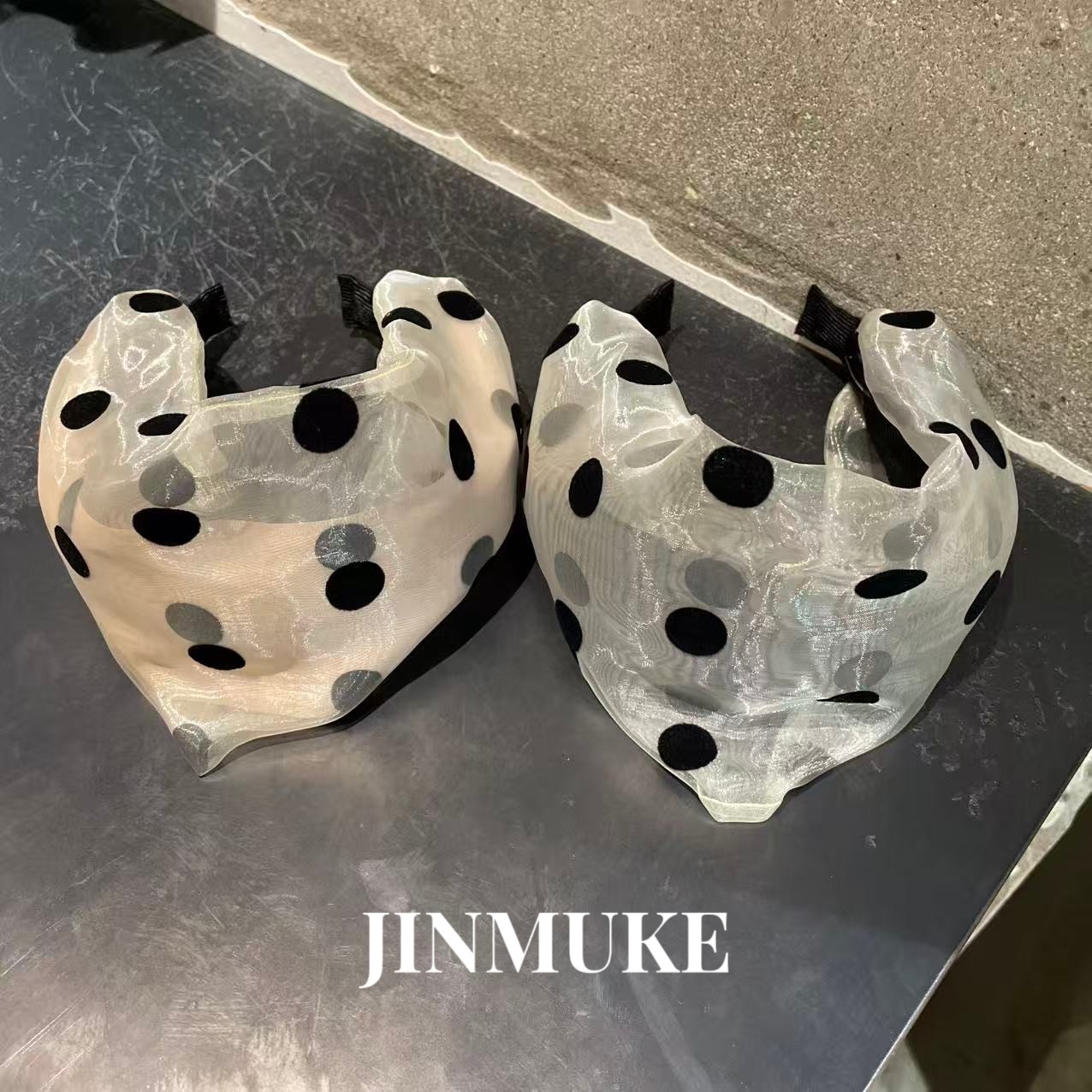 JINMUKE韩国进口发饰品气质波点绢纱超宽遮白发圆点发箍头箍发卡