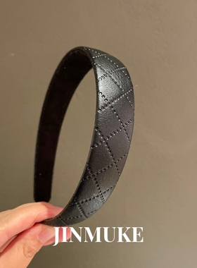 JINMUKE韩国进口发饰头饰简约百搭气质复古风方格菱格PU皮发箍新
