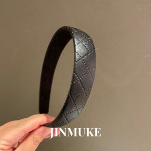 JINMUKE韩国进口发饰头饰简约百搭气质复古风方格菱格PU皮发箍新