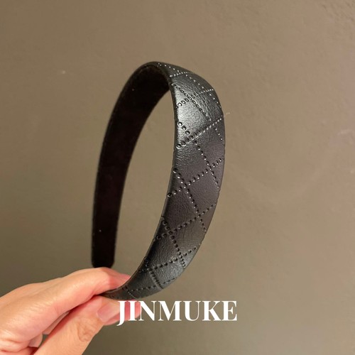 JINMUKE韩国进口发饰头饰简约百搭气质复古风方格菱格PU皮发箍新