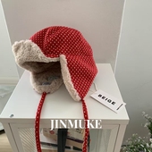 JINMUKE韩国进口帽子秋冬新款 气质百搭波点毛绒保暖护耳雷锋帽