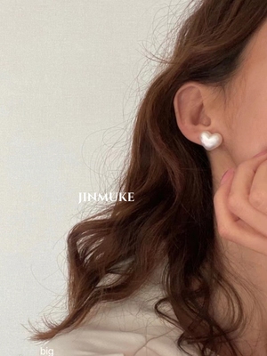 JINMUKE韩国进口耳饰 爱心珍珠百搭气质网红博主同款桃心耳钉