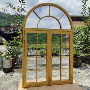 拱形平开窗餐厅遮挡电表箱墙面装 饰 复古老式 铁艺窗户镜子壁挂法式