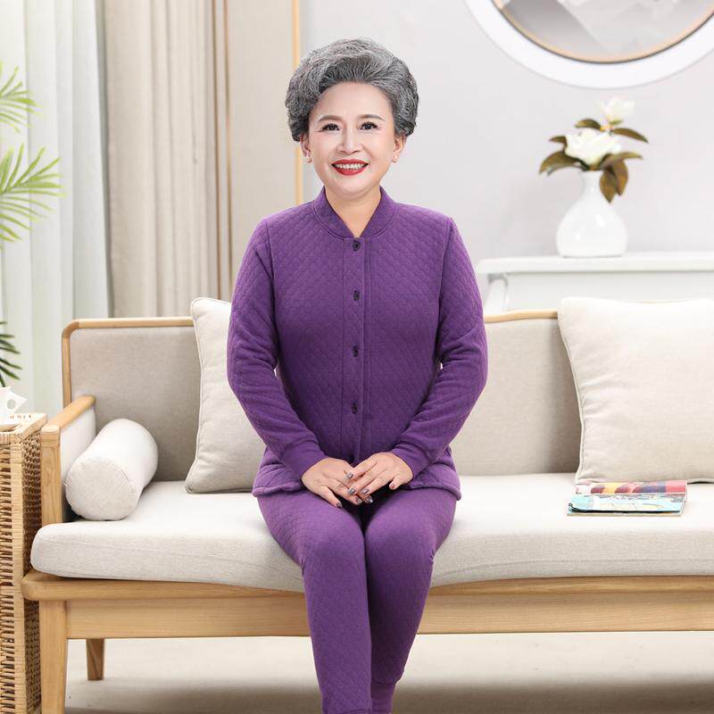 中老年纯棉加绒加厚对襟开衫
