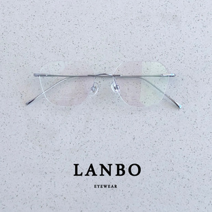超轻钛架5.9g多边形小脸无边框近视眼镜男女复古银色镜框可配度数