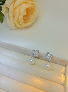 s925银针玫瑰故事新款简约耳饰花朵小众清新气质幸运草珍珠耳钉