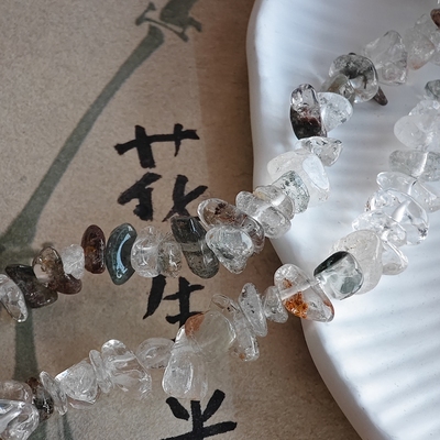 天然绿幽灵水晶随形碎石散珠子