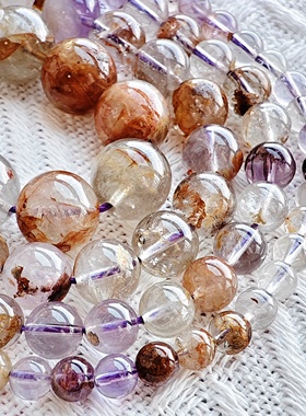 810mm天然老坑紫幽灵圆珠有孔散珠diy手链项链配件材料12 1416mm