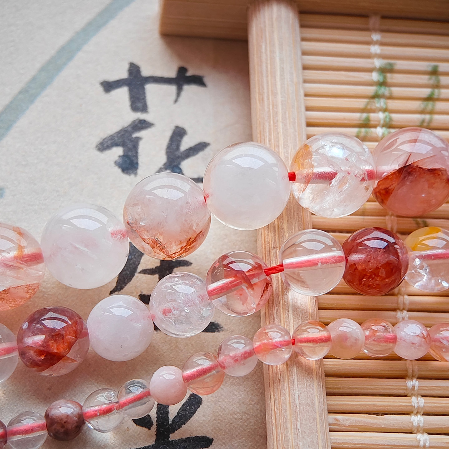 天然红胶花水晶圆珠串珠DIY配件