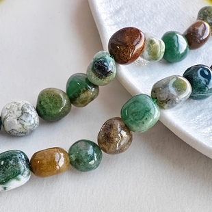 10mm天然印度彩色玛瑙水草玛瑙圆润糖豆珠有孔手工DIY饰品材料