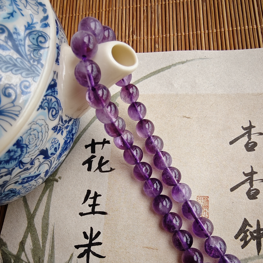 天然紫兔毛水晶圆珠散珠diy手链