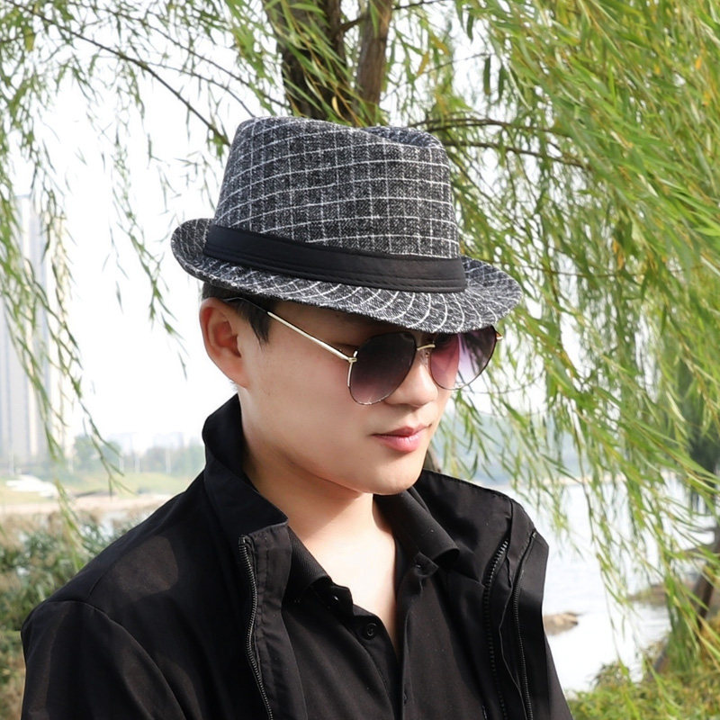 中老年人英伦格子潮流帽子秋冬男士户外保暖小礼帽休闲遮阳爵士帽