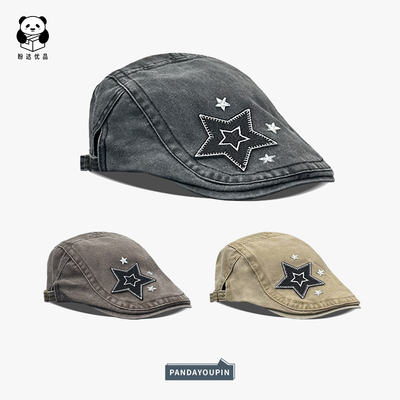 甜酷2yk亚风小众星星前进帽子时尚显脸小鸭舌画家贝雷帽报童帽女