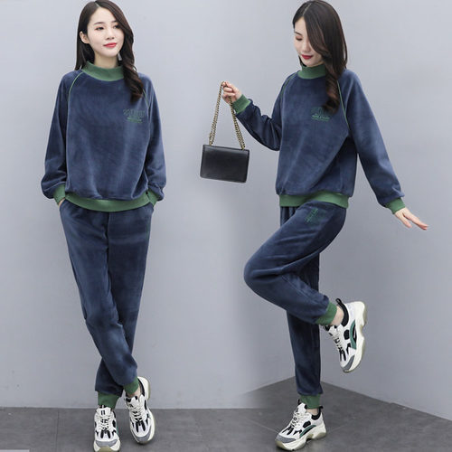 金丝绒套装女秋冬加厚韩版卫衣