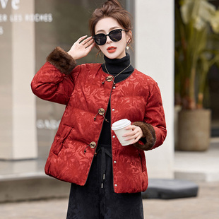 提花洋气宽松爆款 冬装 时尚 白鸭绒羽绒服女2025新中式 保暖棉衣 新款