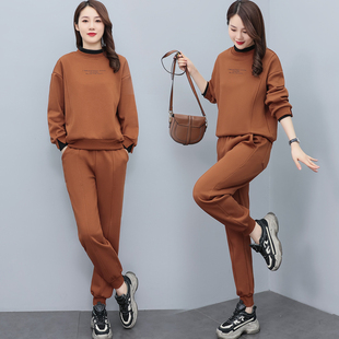 休闲运动套装女秋冬加厚加绒2024新款韩版时尚宽松减龄卫衣两件套