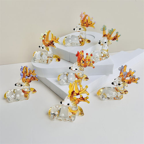一鹿有钱琉璃客厅办公礼品装饰水晶玻璃手工艺品梅花鹿招财寓意好